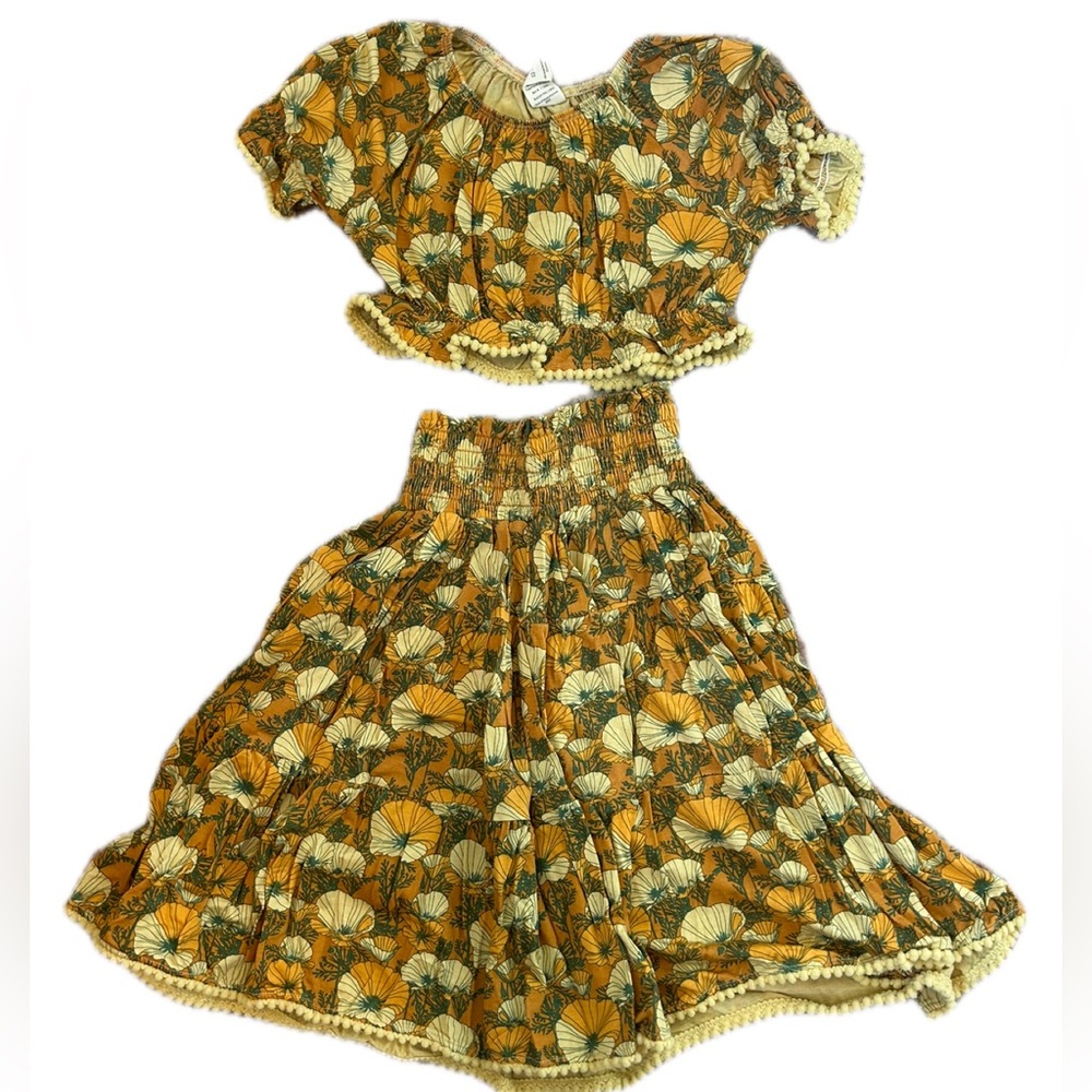 Kate Quinn smocked tiered Pom Pom skirt and crop top set